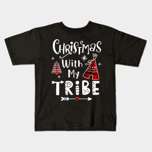 Christmas With My Tribe Red Plaid Matching Family Xmas Kids T-Shirt